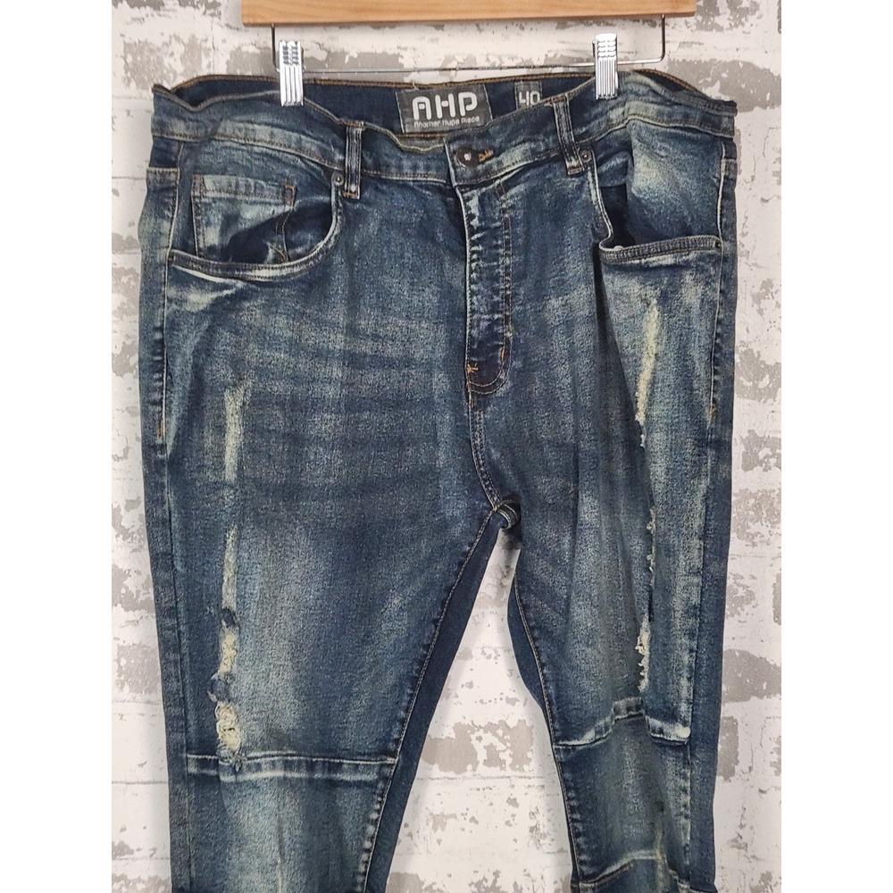 AHP Jeans Men 40x34 Y2K Distressed Dark Wash Wide Leg Vintage Grunge Streetwear